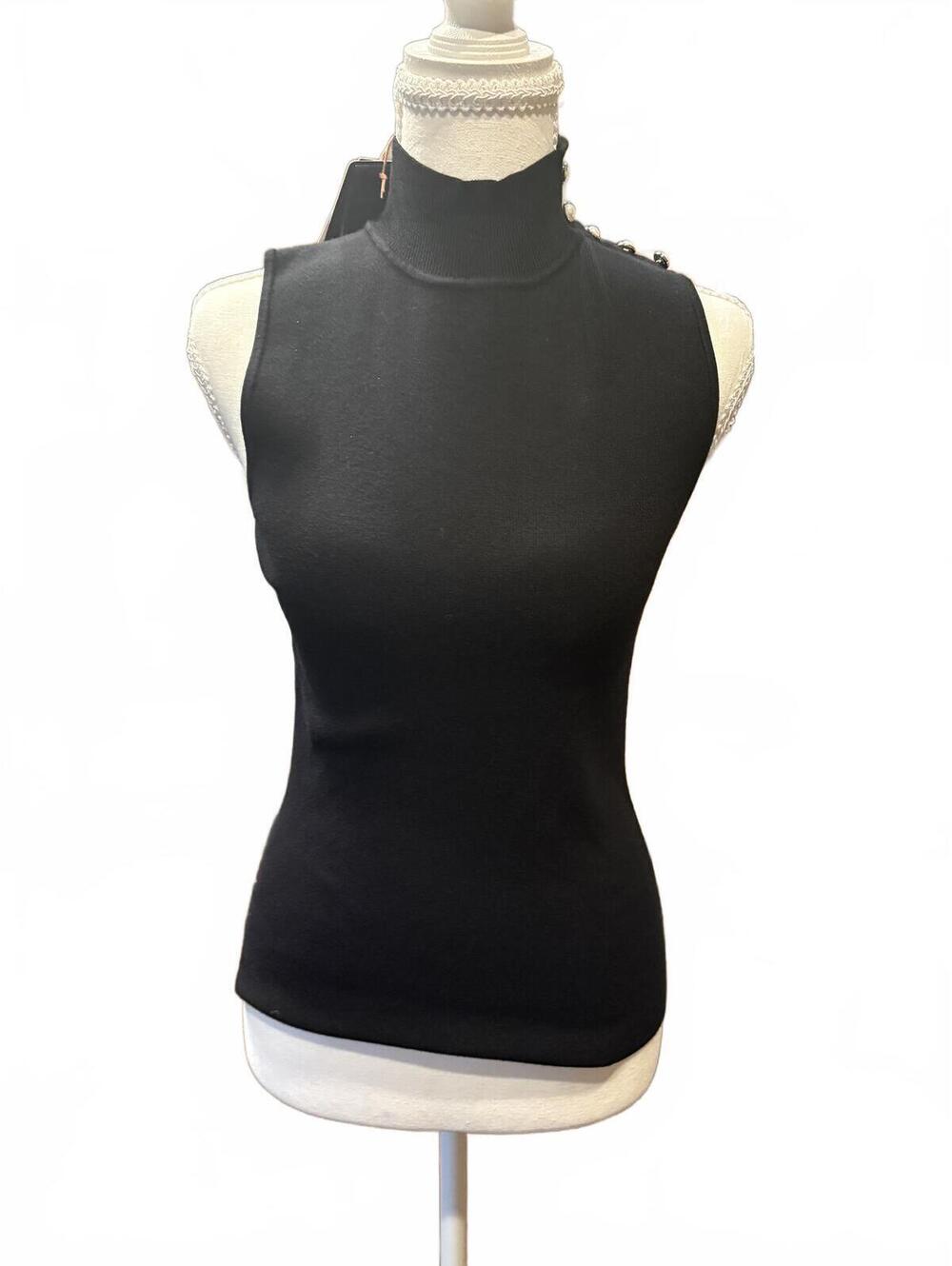 NWT Black sleevless mock neck with pearl embellishments XS